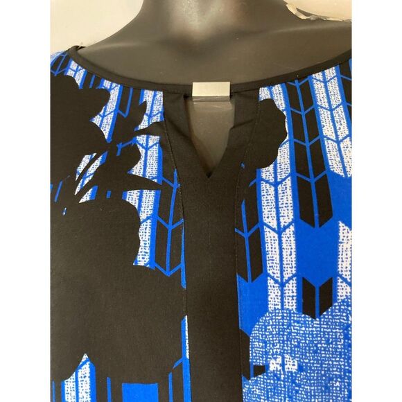 Dana Buchman blue and black keyhole blouse - Picture 3 of 5